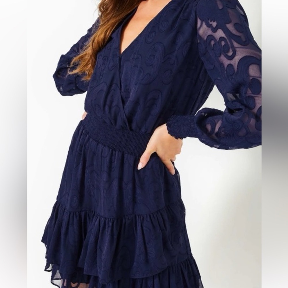 Lilly Pulitzer Cristiana Long Sleeve Dress True Navy Poly Crepe Size 2 NWT